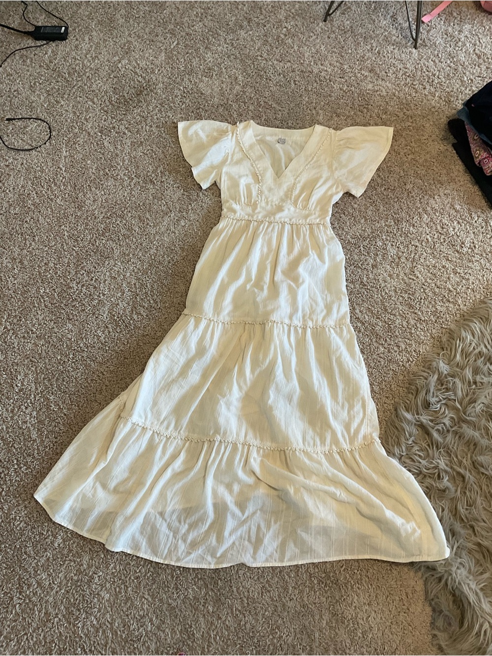 LOFT Cream Tiered V-Neck Maxi Dress